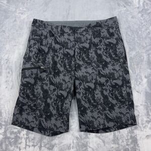 Eddie Bauer Rainier Shorts Mens Size 34 Smoke Camo Print Black Gray Cargo Hiking